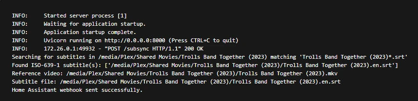 Output from SubSyncForPlex